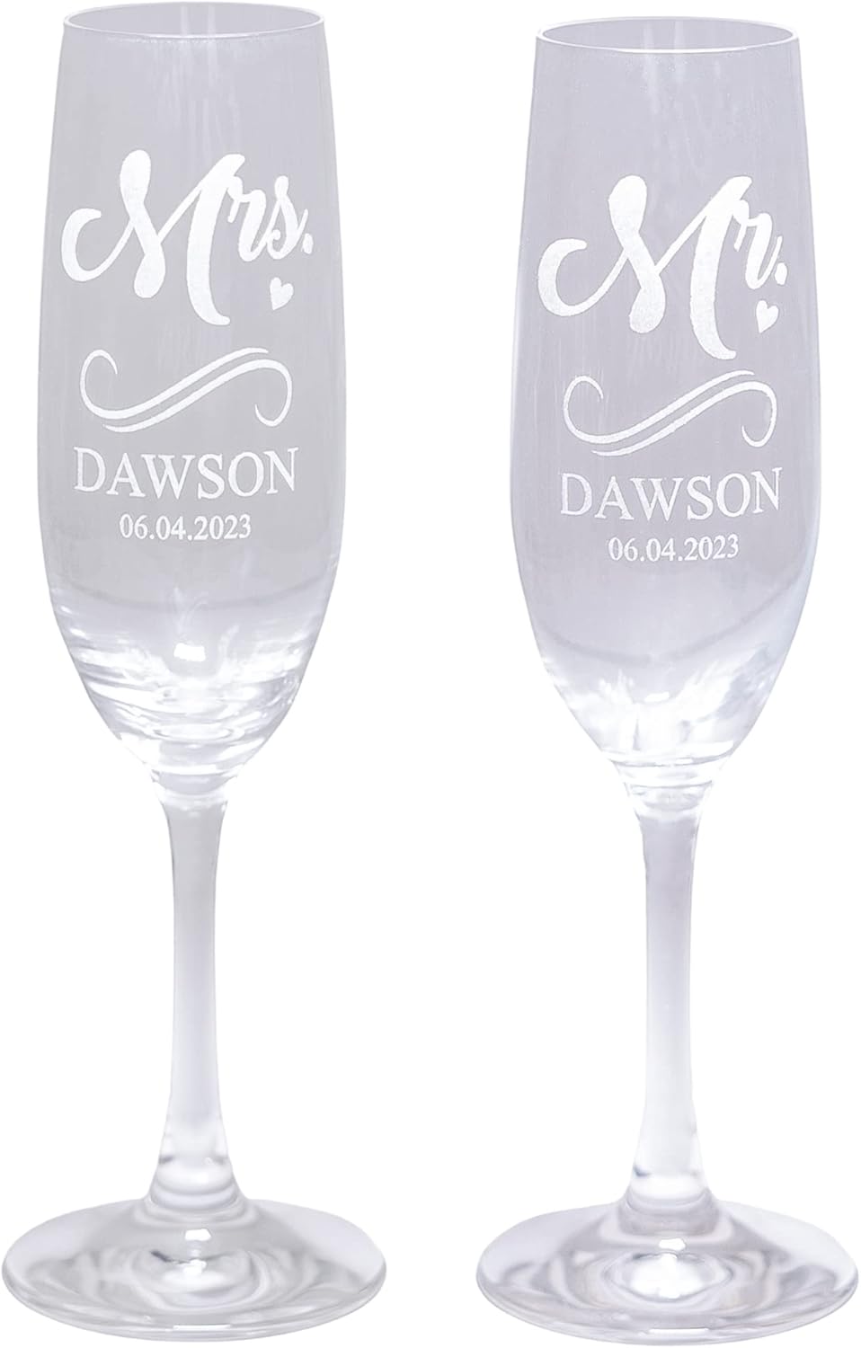 Gifts Inscribed Personalized Champagne Glasses Set of 2 Engraved Mr and Mrs Champagne Flutes Custom Stemmed Glassware Gift for Wedding, Engagement, Anniversary, Bridal Party