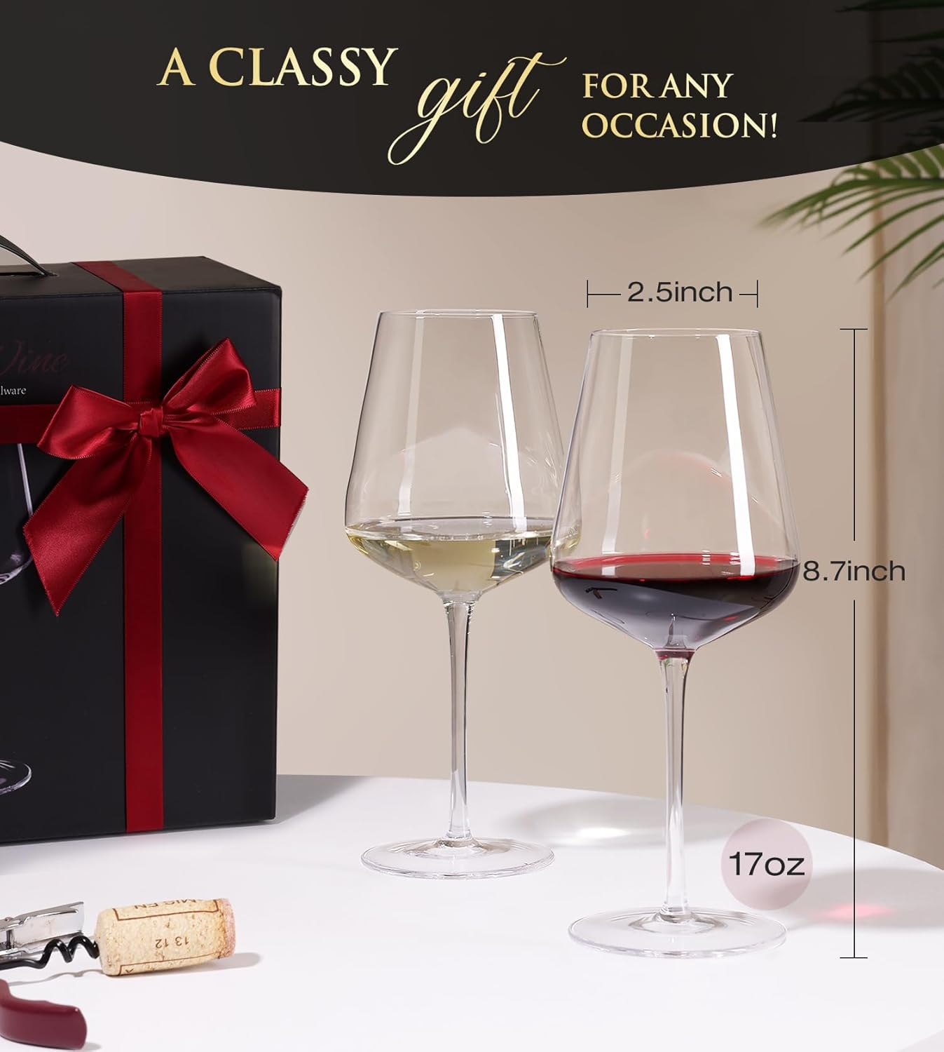 Wine Glasses Set of 4, Crystal Hand Blown Red/White Wine Glass with Stem-17 oz, Dishwasher Safe, Unique Gift for Wedding, Birthday, Anniversaries, Father’s Day