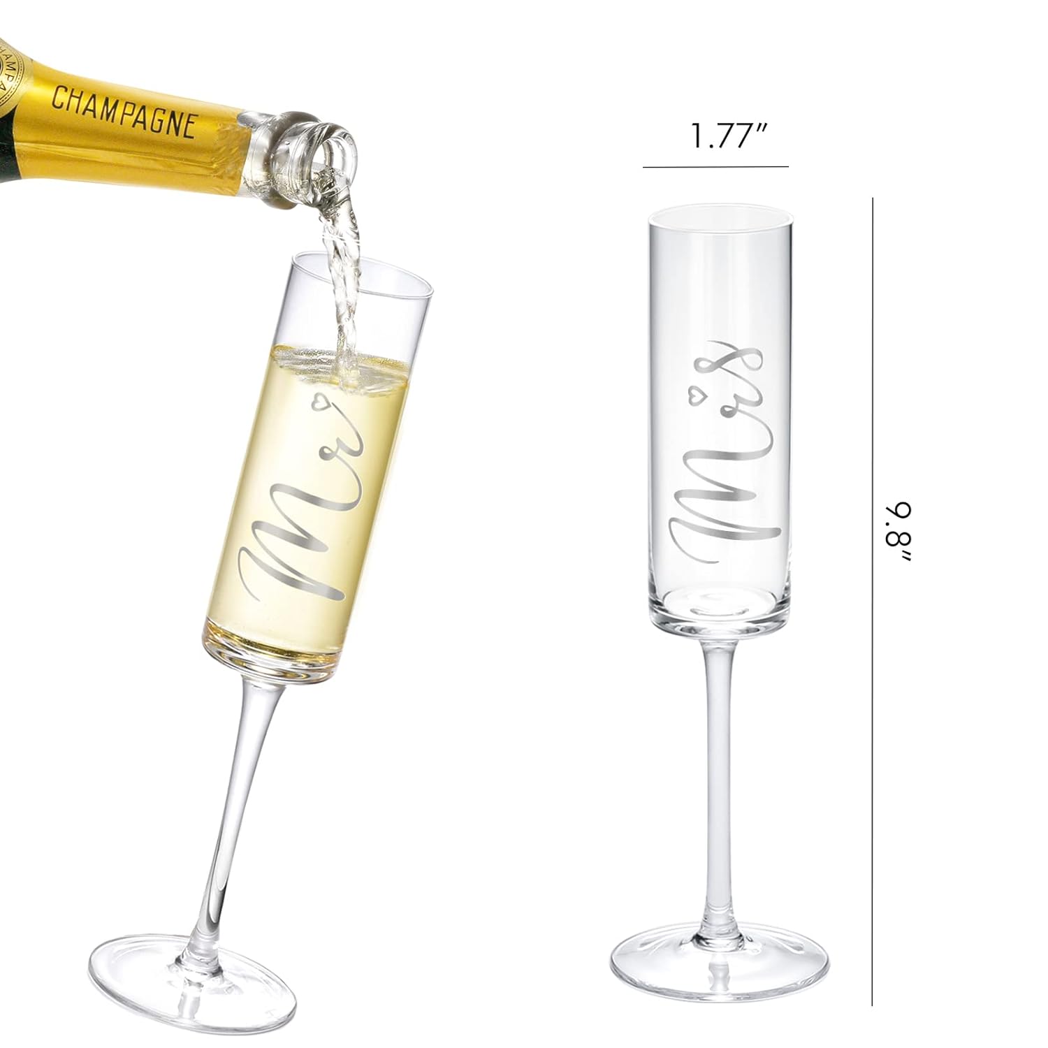 ROXBURGH Wedding Cake Knife and Server Set, Bride and Groom Mr and Mrs Champagne Flutes & Forks with Giftable Box, Cake Cutting Set for Wedding Engagement Bridal Shower Gifts