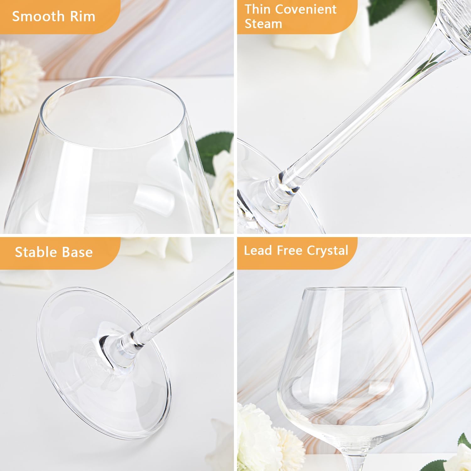 Crystal Red Wine Glasses Set of 4 16 oz Elegant Long Stem Wine Glasses in Gift Box, Premium Glassware for Wedding, Anniversary, Birthday Gifts