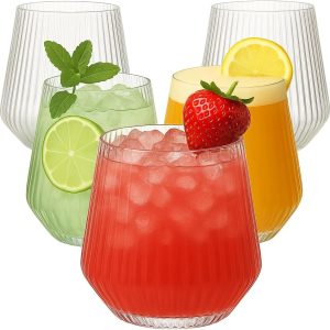 40 count Origami Ripple Unbreakable Stemless Plastic Wine Champagne Whiskey Glasses Elegant Durable Disposable Indoor Outdoor Ideal for Home, Office, Bars, Wedding, Ribbed 12 Ounce Cups (Clear)