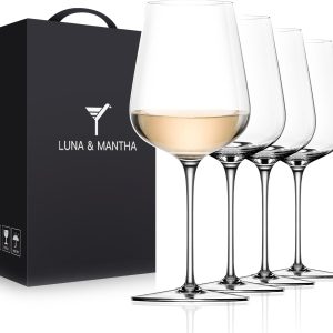 LUNA & MANTHA White Wine Glasses Set of 4, Crystal Wine Glasses with Stem, Hand Blown 14oz, Perfect for RedWhite Gift Packaging for Daily Use, Father's Day, Wedding Anniversary or Birthday