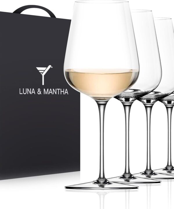 LUNA & MANTHA White Wine Glasses Set of 4, Crystal Wine Glasses with Stem, Hand Blown 14oz, Perfect for RedWhite Gift Packaging for Daily Use, Father's Day, Wedding Anniversary or Birthday