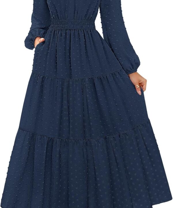 MEROKEETY Women's Fall Long Sleeve Maxi Dress 2025 Boho Ruffle Tiered Swiss Dots Wedding Guest Cocktail Long Dresses