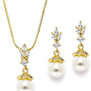 Mariell Ivory Pearl Necklace and Drop Earrings Bridal and Wedding Jewelry Set for Women, Brides, Bridesmaids or Mother of the Bride, Perfect Jewelry Gift for Women