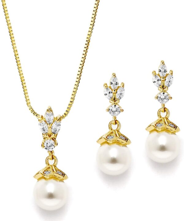 Mariell Ivory Pearl Necklace and Drop Earrings Bridal and Wedding Jewelry Set for Women, Brides, Bridesmaids or Mother of the Bride, Perfect Jewelry Gift for Women
