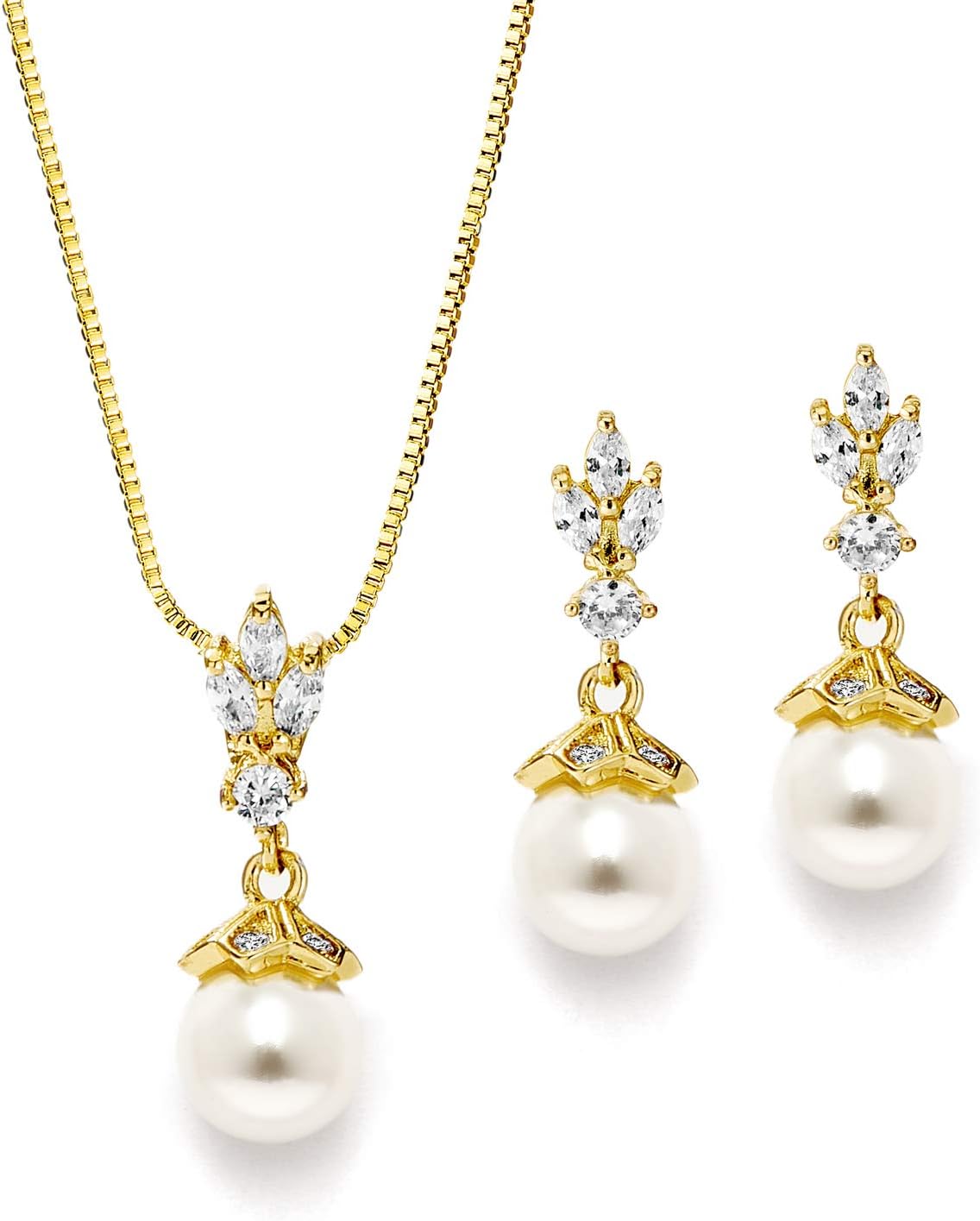 Mariell Ivory Pearl Necklace and Drop Earrings Bridal and Wedding Jewelry Set for Women, Brides, Bridesmaids or Mother of the Bride, Perfect Jewelry Gift for Women