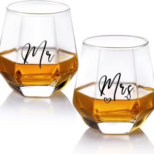 Mr and Mrs Wine Glasses Wedding Gifts for Bride and Groom -Gifts for Bridal Shower Engagement Wedding and Married Anniversary-His & Hers, Engagement Gift