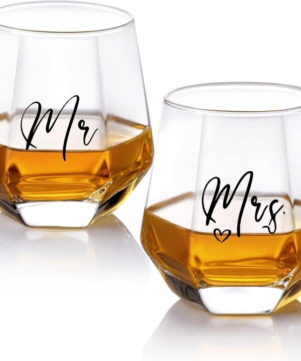 Mr and Mrs Wine Glasses Wedding Gifts for Bride and Groom -Gifts for Bridal Shower Engagement Wedding and Married Anniversary-His & Hers, Engagement Gift