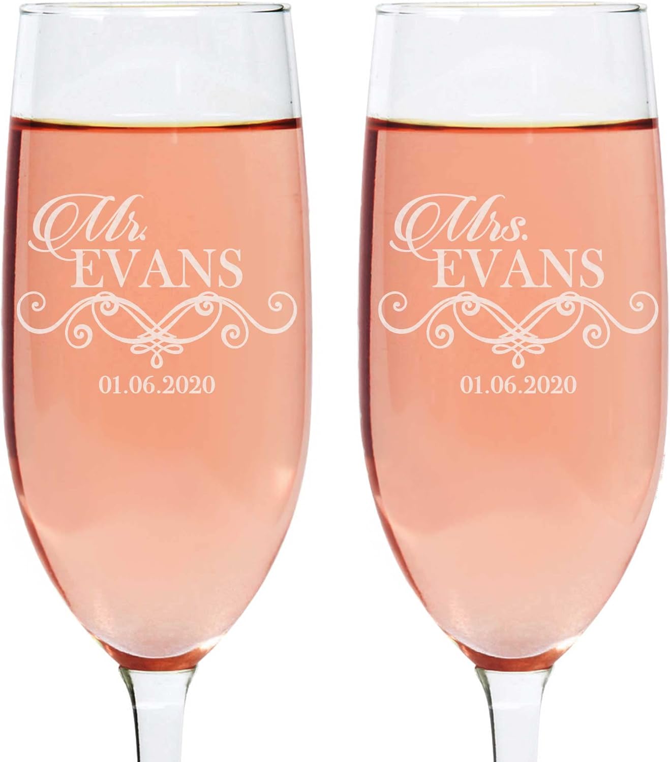 Personalized Mr and Mrs Champagne Flutes – Wedding Champagne Flutes – Customized Bride and Groom Champagne Glasses – Etched Engraved Toasting Glasses – Custom Engagement Gifts for the Couple
