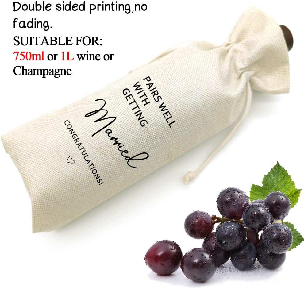 Socive Wedding Wine Bag, Linen Wine Gift Bag, Wedding Couples Gifts, Bride and Groom Gift, Pairs Well with Getting Married(5SW105)