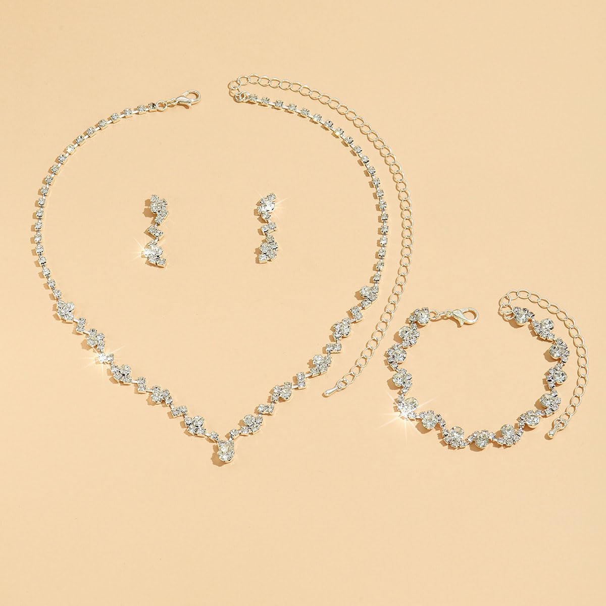 Unicra Bride Crystal Necklace Earrings Set Bridal Wedding Jewelry Sets Rhinestone Choker Necklace Costume Jewelry Set for Women and Brides (3 piece set – 2 earrings and 1 necklace)