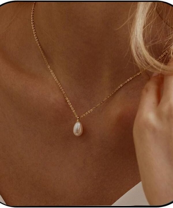 Pearl Necklace for Women Trendy,14k Gold Plated Necklace Dainty Wedding Necklace Small Cute Choker Necklace Beaded Lariat Drop Necklace Vintage Waterproof Jewelry for Women Gold Jewelry Fashion Gifts