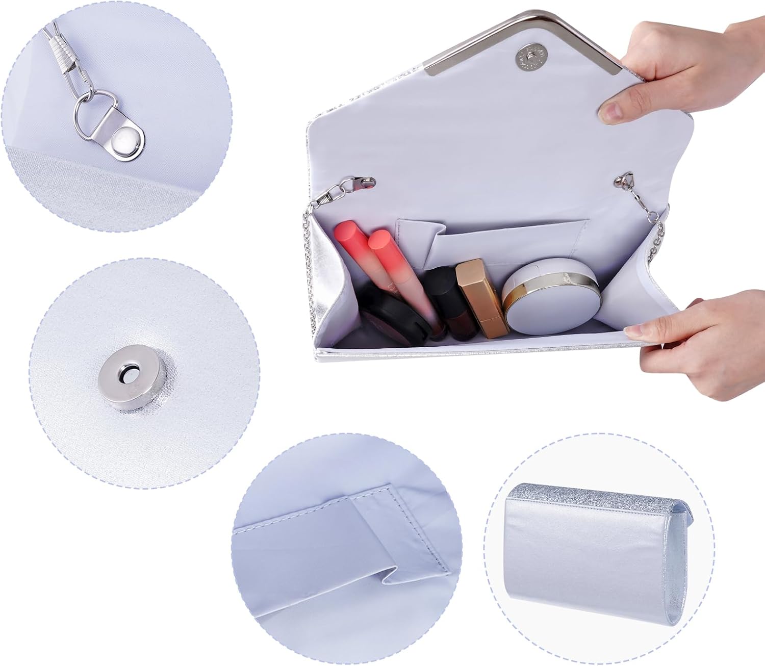 5 Pcs Women Purse Rhinestone Wedding Jewelry Set Crystal Bridal Necklace Bracelet Earrings Ring Clutch Purse Evening Bag Handbag for Brides Bridesmaid Wedding Halloween Evening Party