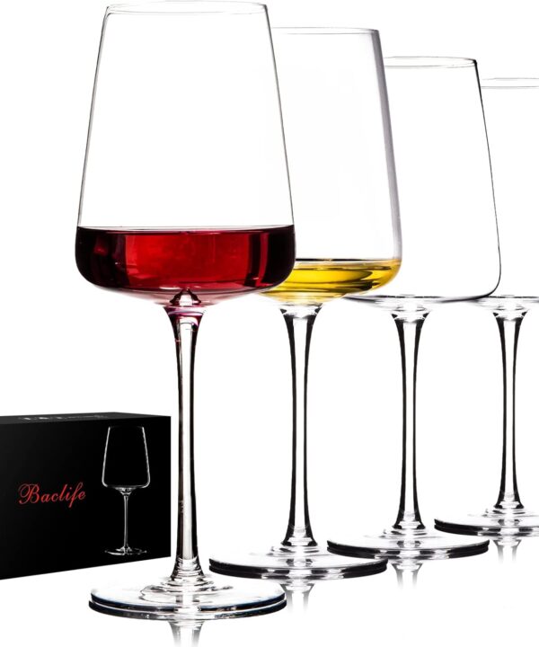 BACLIFE Hand Blown Red Wine Glasses Set of 4  Premium Crystal Wine Glasses With Long Stem,19 oz  Unique Gift for Wedding,Birthday,Anniversary  Ideal for Restaurants,Home Bar