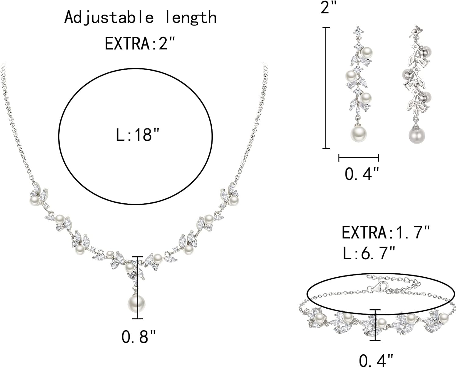 EleQueen Women’s Simulated Pearl Wedding Jewelry Set, Cubic Zirconia Marquise Floral Bridal Necklace Earrings Bracelet Sets