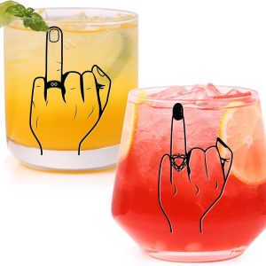 Engagement Gifts for Couple, Ring Finger Wine&Whiskey Glass Set,Bride and Groom Just Married Gift, Mr and Mrs Newlyweds Bridal Shower Gift,Wedding Gifts for Couples 2025