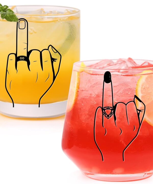 Engagement Gifts for Couple, Ring Finger Wine&Whiskey Glass Set,Bride and Groom Just Married Gift, Mr and Mrs Newlyweds Bridal Shower Gift,Wedding Gifts for Couples 2025