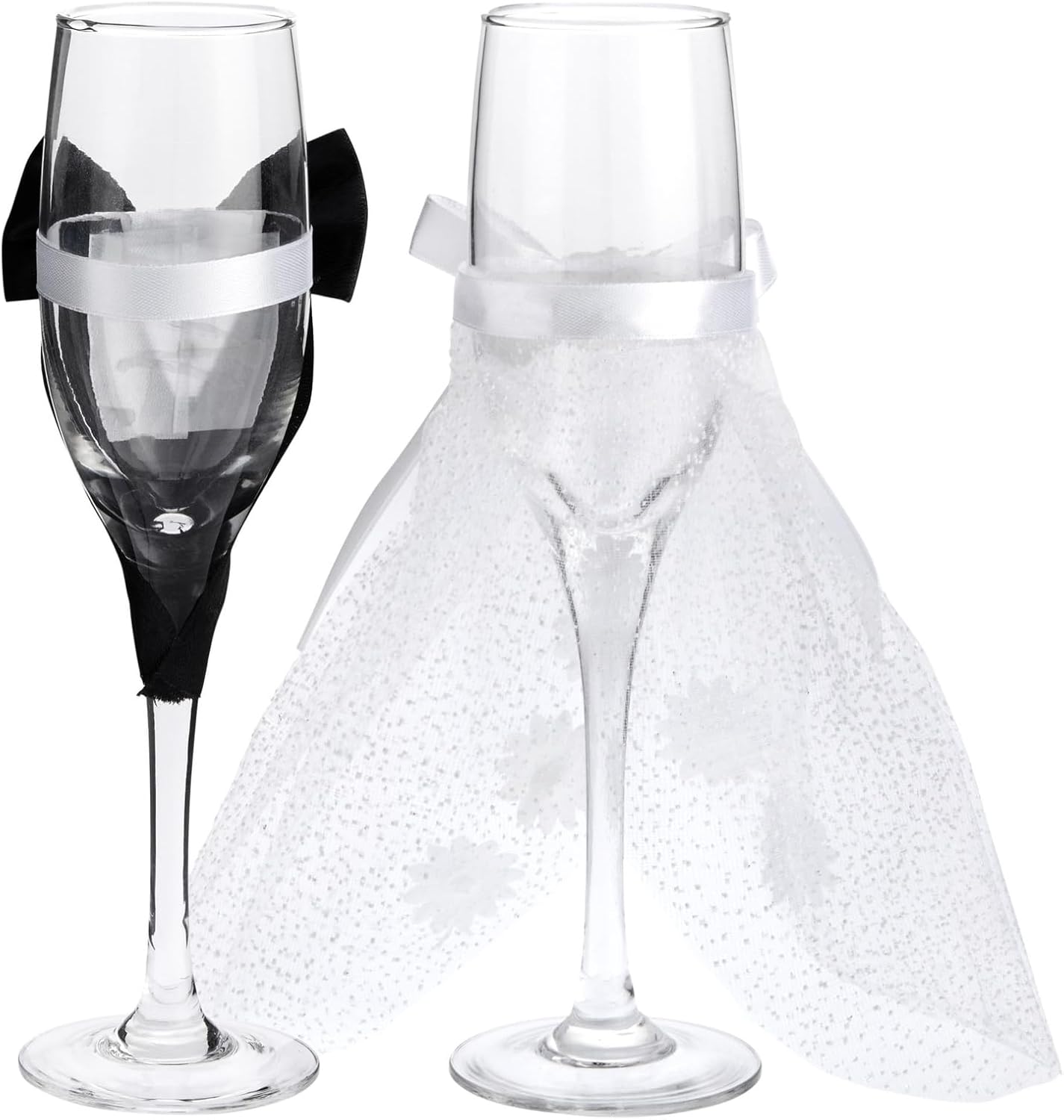 Sparkle and Bash Wedding Glasses for Bride & Groom – 2-Pc 8.75 In Flutes, Black & White, Modern – Champagne Toasting Flutes for Wedding Gifts for Newlyweds, Bridal Shower & Decor