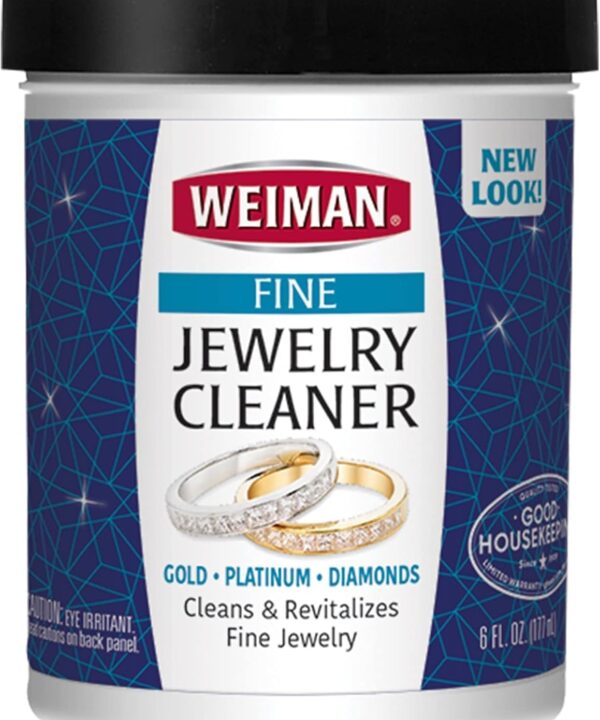 Weiman Fine Jewelry Cleaner Liquid with Cleaning Brush  Restores Shine & Brilliance to Gold, Platinum, Precious Gemstones & Diamond Jewelry, 6 Oz