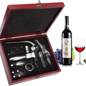Wine Opener,Wine Bottle Opener, Wine Accessories Areator Wine Opener Kit, Red wine Corkscrew Set with Wood Case,Wine Gift with Luxury Packaging