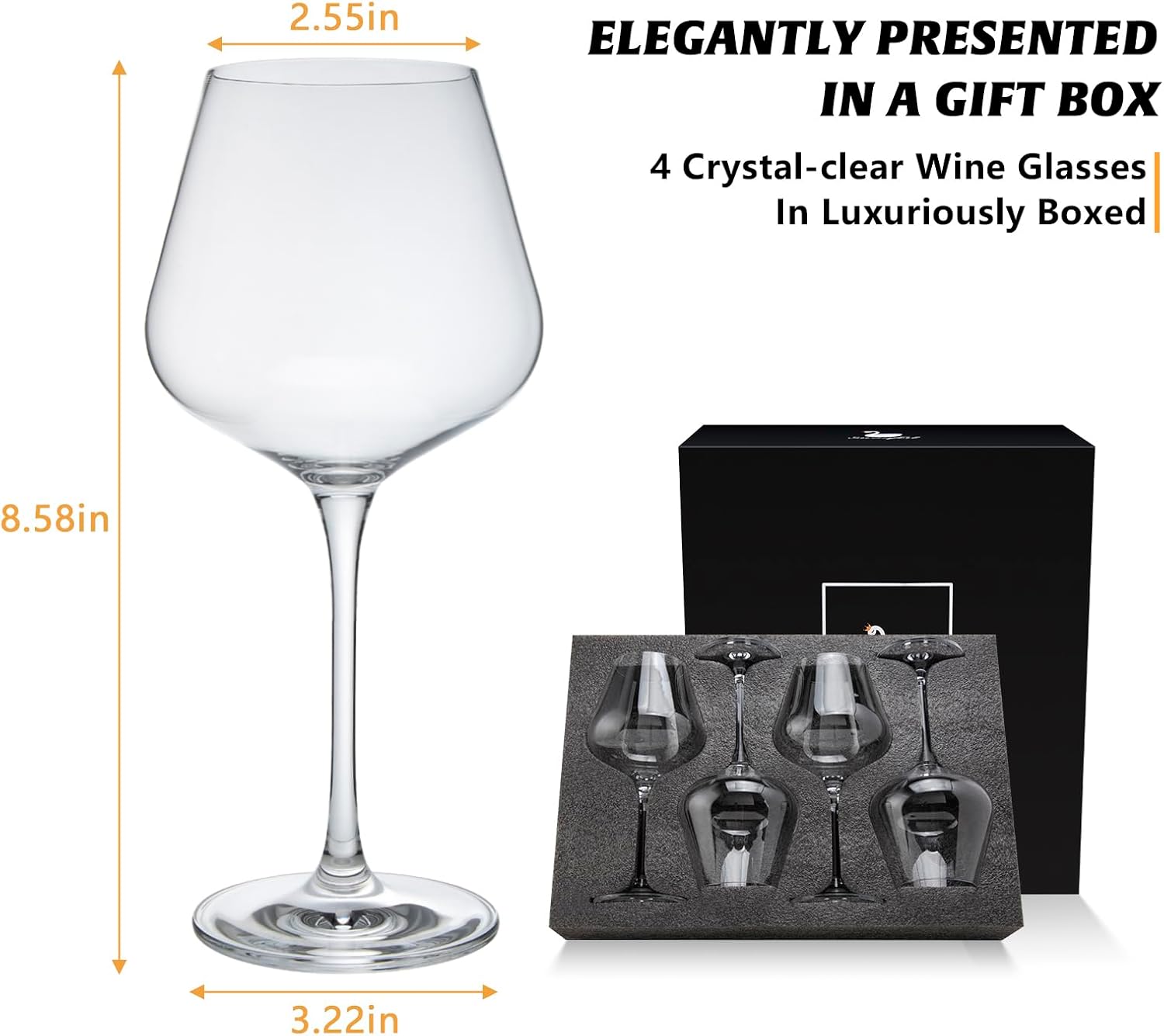 Crystal Red Wine Glasses Set of 4 16 oz Elegant Long Stem Wine Glasses in Gift Box, Premium Glassware for Wedding, Anniversary, Birthday Gifts