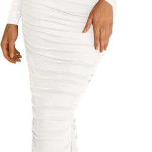 PRETTYGARDEN Womens 2025 Fall Long Sleeve Maxi Dress Off Shoulder Mesh Ruched Bodycon Trendy Long Wedding Guest Dresses