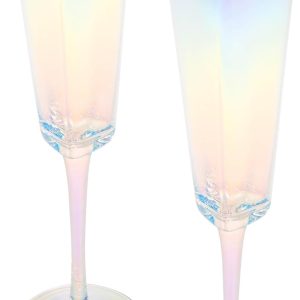 Paris Hilton Heart Shaped Champagne Flute Gift Set, Elegant Handmade Glassware Set, Perfect for Celebrations, Weddings or any Special Occasion, 2-Piece Set, 5.5-Ounce, Iridescent with Gold Rim