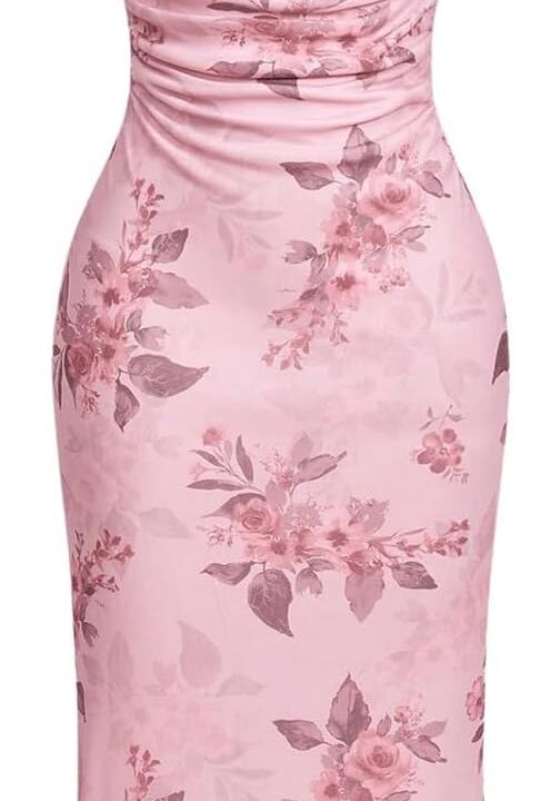 SOLY HUX Women's Floral Mesh Bodycon Cami Dress Cowl Neck Sleeveless Cocktail Party Wedding Guest Long Maxi Dresses