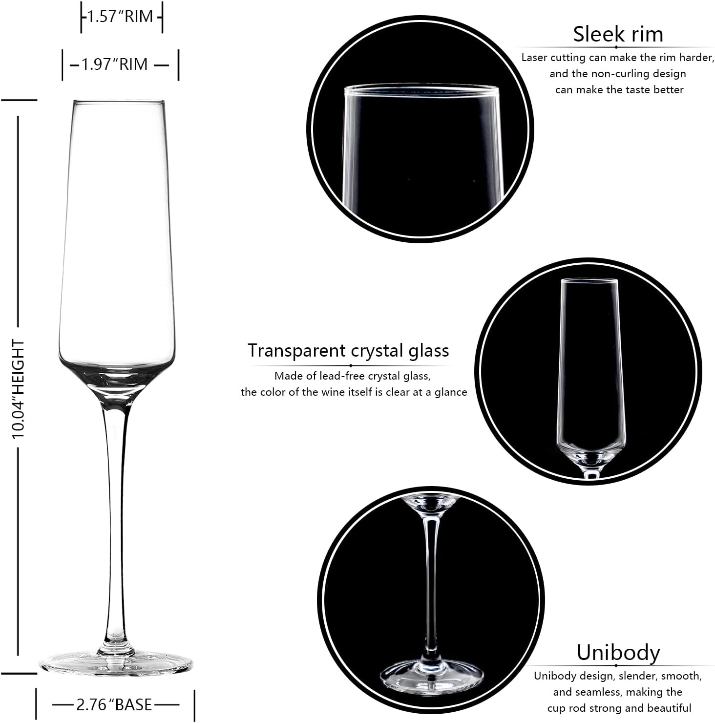 BACLIFE Champagne Flutes – Hand Blown Elegant Champagne Glasses Set of 6 – Unique Gift for Birthday,Wedding, Mothers Day – Ideal for Wine Tasting,Daily Use – 7.5 oz, Clear