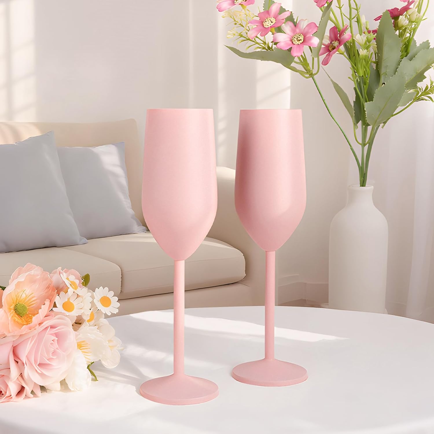 Stainless Steel Champagne Flutes Set of 2 8 oz Unbreakable Wedding Champagne Glasses for Bride & Groom, Ideal Gifts for Anniversary, Birthday, Christmas, Party Celebrations