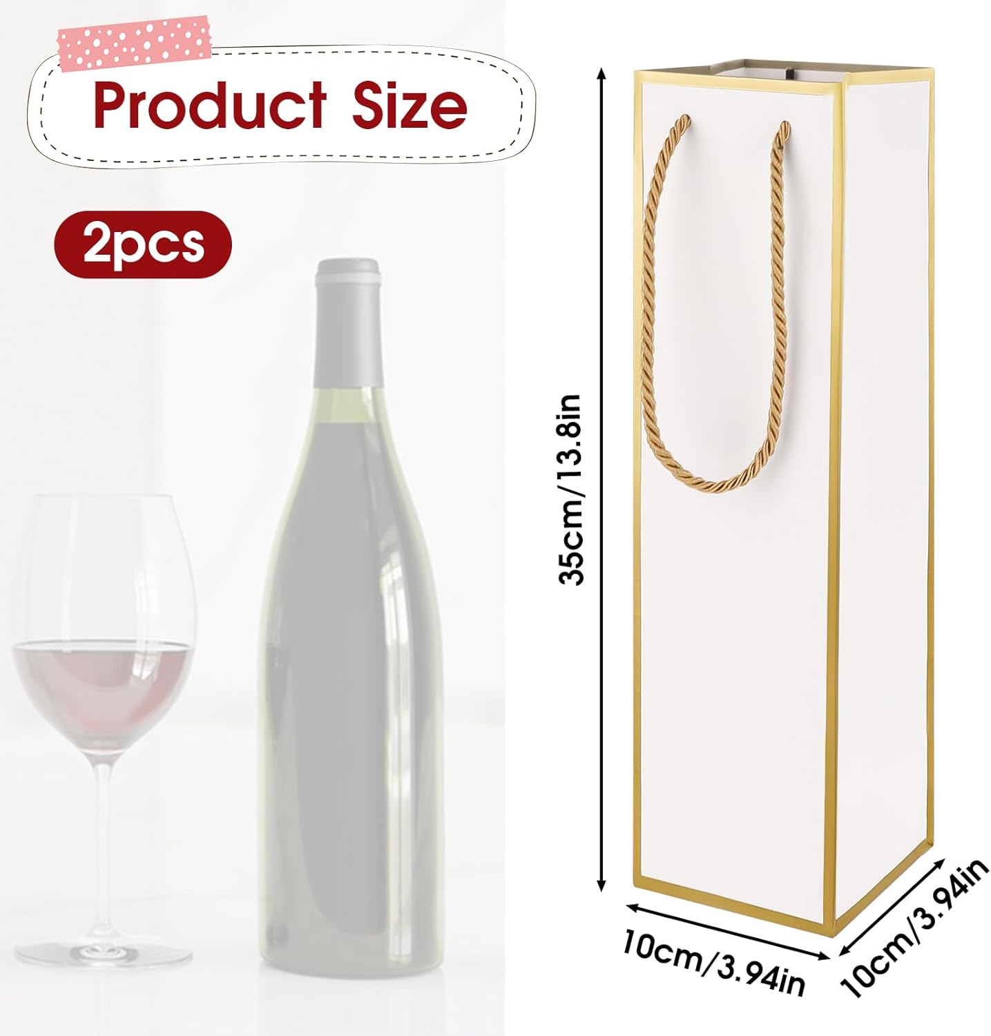 Wine Gift Bags 2 PCS Luxury Wine Bottle Gift Bags, 4″X4″X13.8″ Reusable Liquor Bag with Gold Foil Print, Gold Foil White Wines Bag for Party Wedding Party Anniversary ChampagneBag with Handles