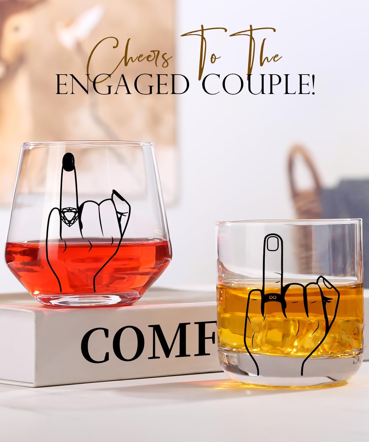 Engagement Gifts for Couple, Ring Finger Wine&Whiskey Glass Set,Bride and Groom Just Married Gift, Mr and Mrs Newlyweds Bridal Shower Gift,Wedding Gifts for Couples 2025
