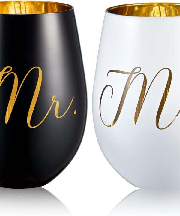 Mr and Mrs Wine Glasses - Cool Engagement & Wedding Gifts for Couples, Bride & Groom