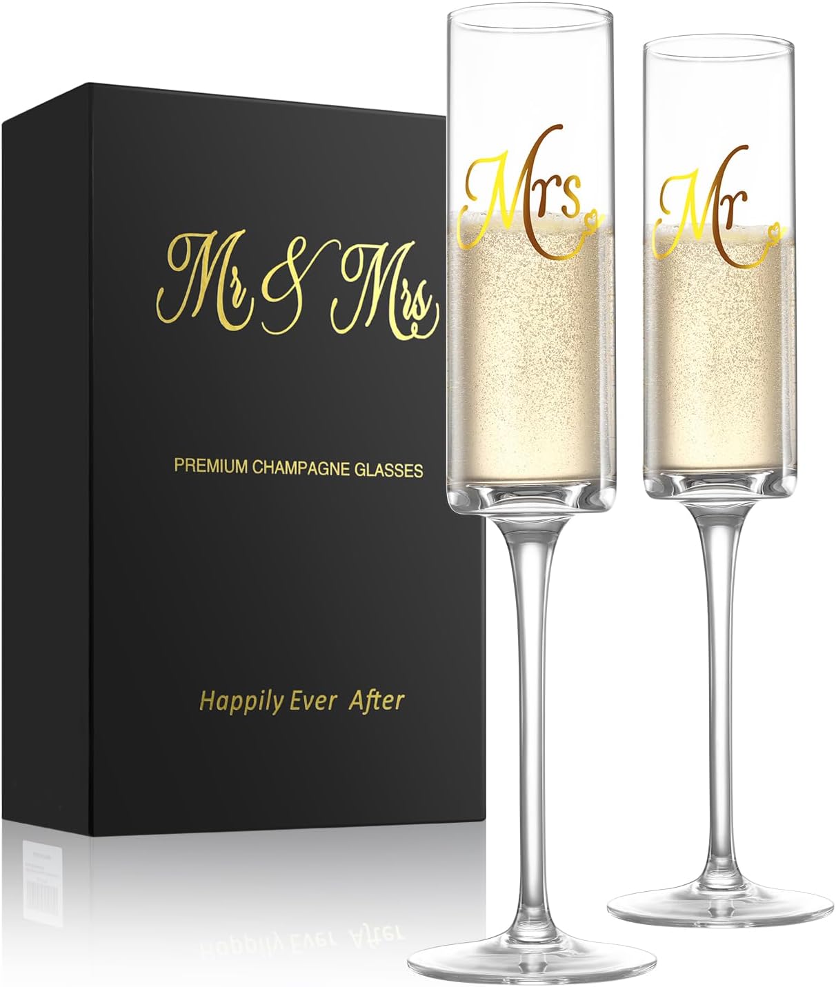 Cute Mr and Mrs Wedding Champagne Flutes, Engagement Gifts for Couples, Bride and Groom Toasting Glass, Cool Bridal Shower Gift, Unique Gifts Idea for Anniversary Newlyweds, Newly Engaged Couples