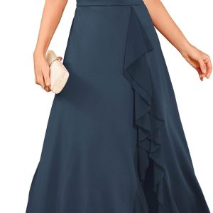 ZAFUL Womens Semi Formal Wedding Guest Dresses V Neck Flared Sleeve Evening Gowns Split Ruffle Party Modest Dress 2025