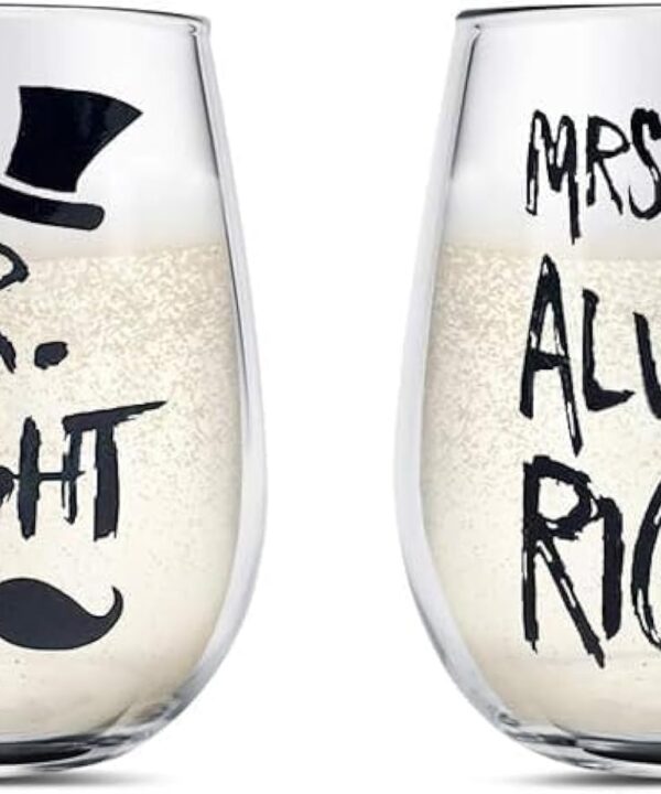 Mr and Mrs Wine Glasses Set, Couple Mug Wedding Gifts, Golden Engagement Anniversary Presents for Bride and Groom, Husband & Wife, Bridal Shower Newlywed, Boy And Girl Friend