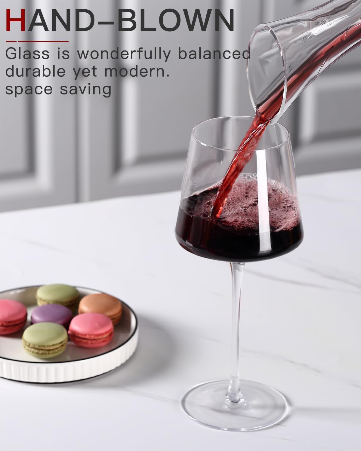 White Red Wine Glasses Set of 6 18oz ClearHand Blown Crystal Wine Glass Tall Long Stem Modern Wine Glasses Square Wine Glass with flat bottom Unique gifts for Wedding,Brithday,anniversary