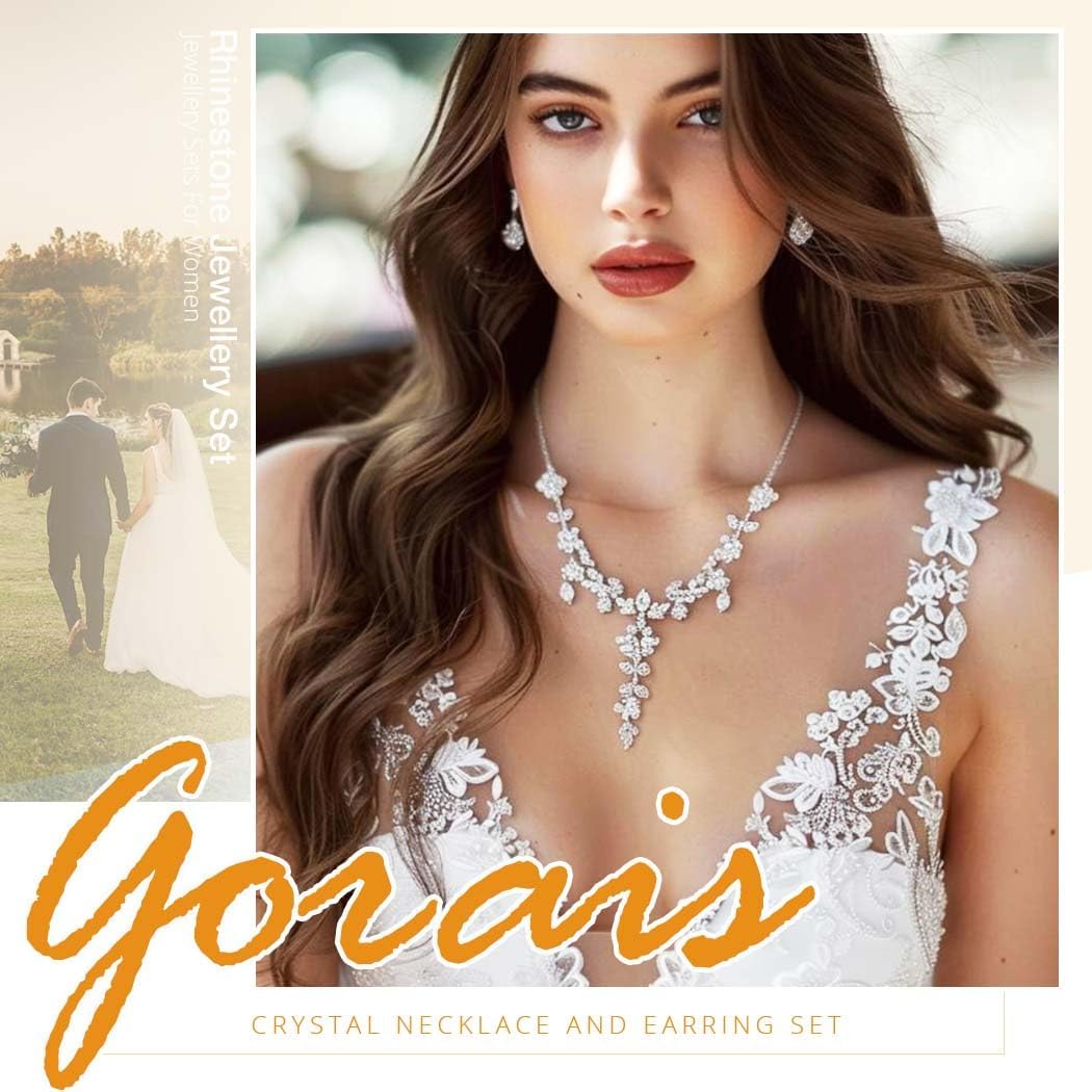 GORAIS Prom Wedding Jewelry Sets Rhinestone Bridal Necklace Earrings Bracelet Set Crystal Costume Jewelry for Brides