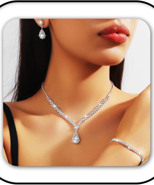 GORAIS Prom Wedding Jewelry Sets Rhinestone Bridal Necklace Earrings Bracelet Set Crystal Costume Jewelry for Brides