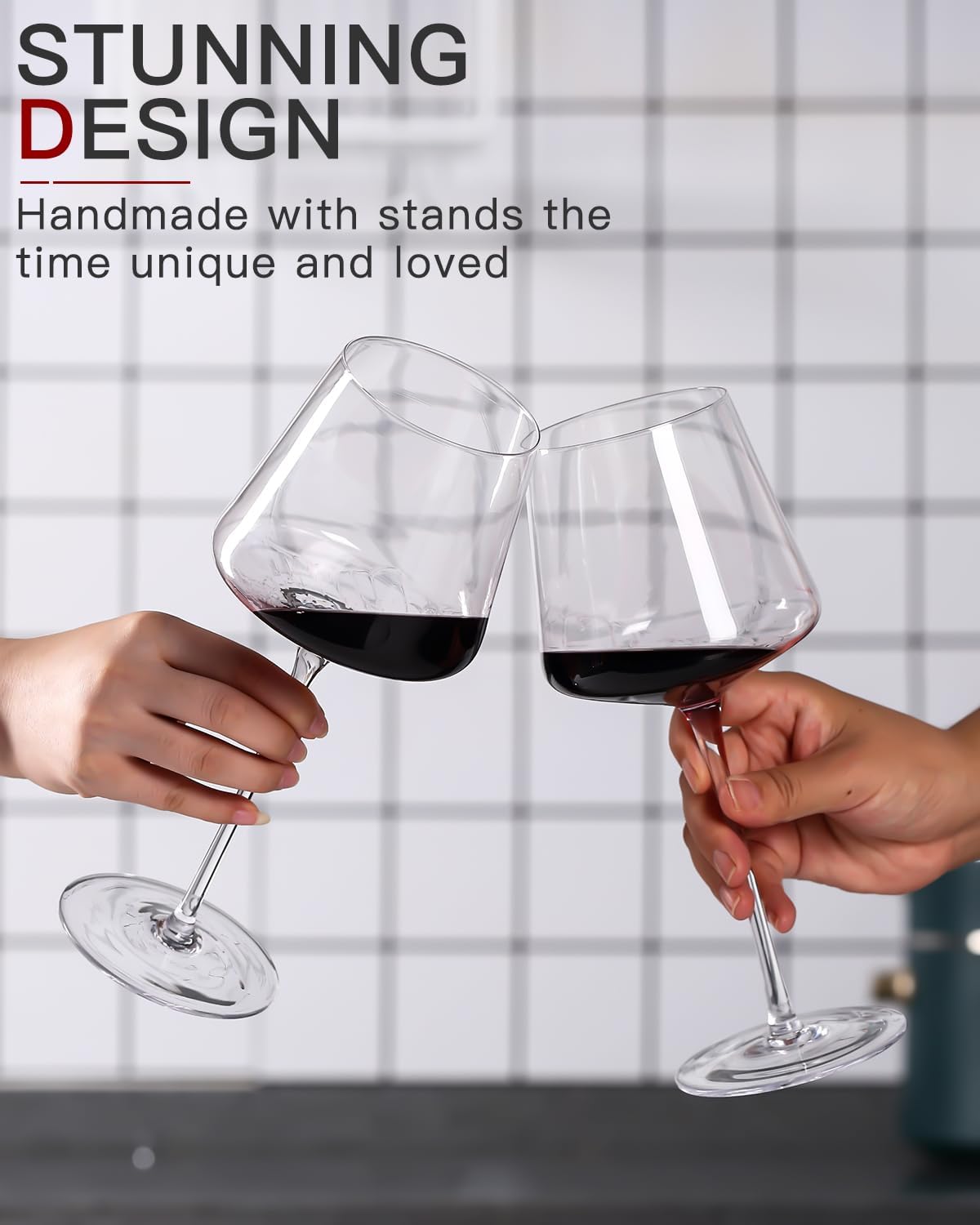 White Red Wine Glasses Set of 6 18oz ClearHand Blown Crystal Wine Glass Tall Long Stem Modern Wine Glasses Square Wine Glass with flat bottom Unique gifts for Wedding,Brithday,anniversary