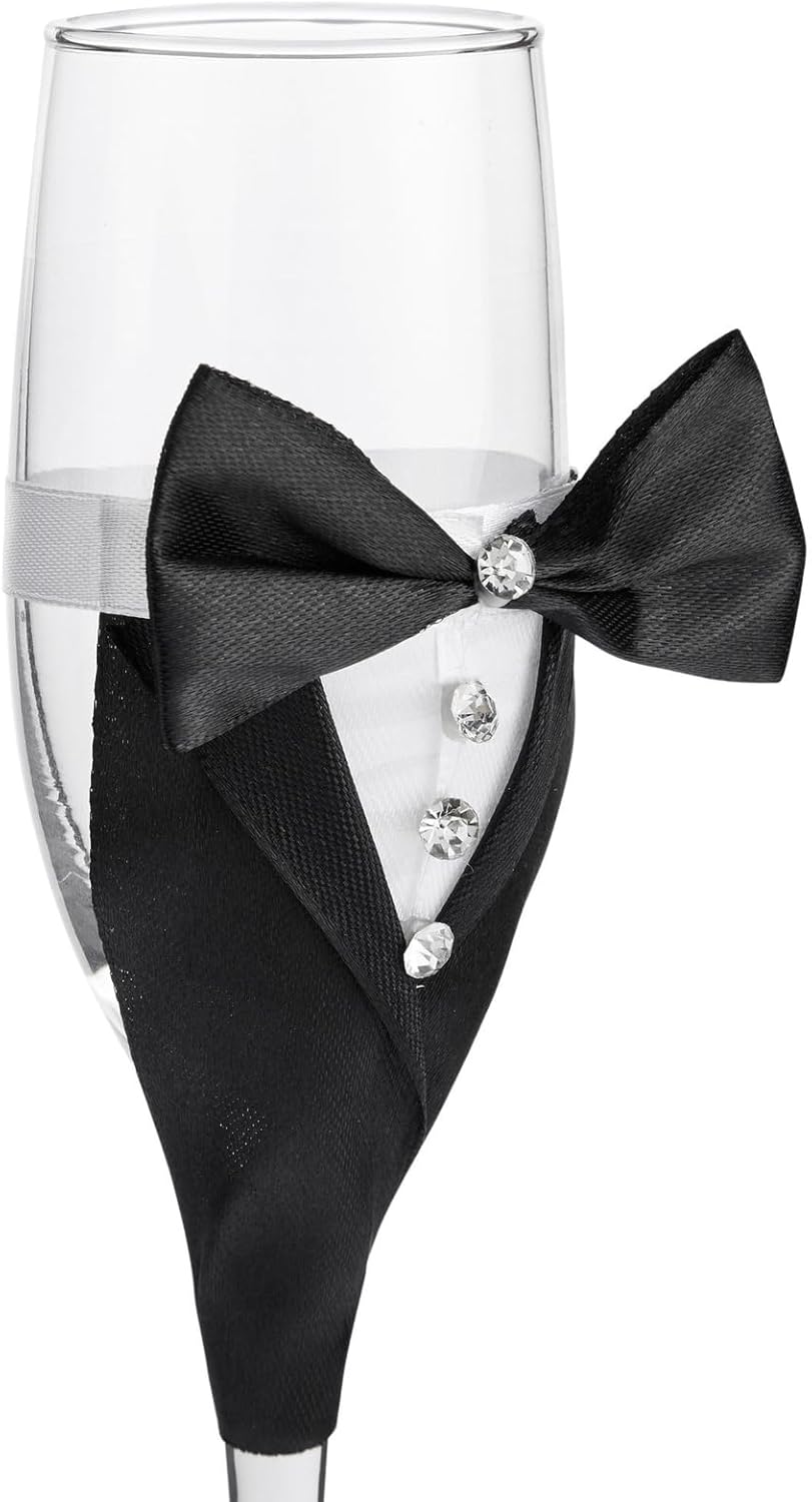 Sparkle and Bash Wedding Glasses for Bride & Groom – 2-Pc 8.75 In Flutes, Black & White, Modern – Champagne Toasting Flutes for Wedding Gifts for Newlyweds, Bridal Shower & Decor