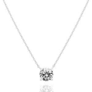 PAVOI 14K Gold Plated Crystal Solitaire 1.5 Carat (7.3mm) Cubic Zirconia Dainty Choker Necklace | Gold Necklaces for Women