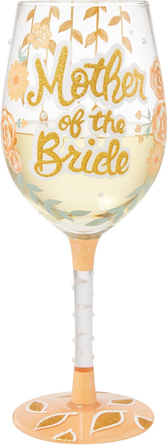 Enesco Lolita Designs Wedding Mother of the Bride Hand-Painted Artisan Wine Glass, 15 Ounce, Multicolor