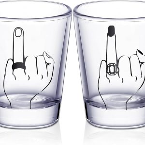 Mimorou Bride and Groom Glasses 2 Pieces Ring Finger Wedding Funny Bride Wine Glass 2 oz Mr and Mrs Engagement Gifts Stemless for Newlyweds Couples(Cool,1.93 Inch)