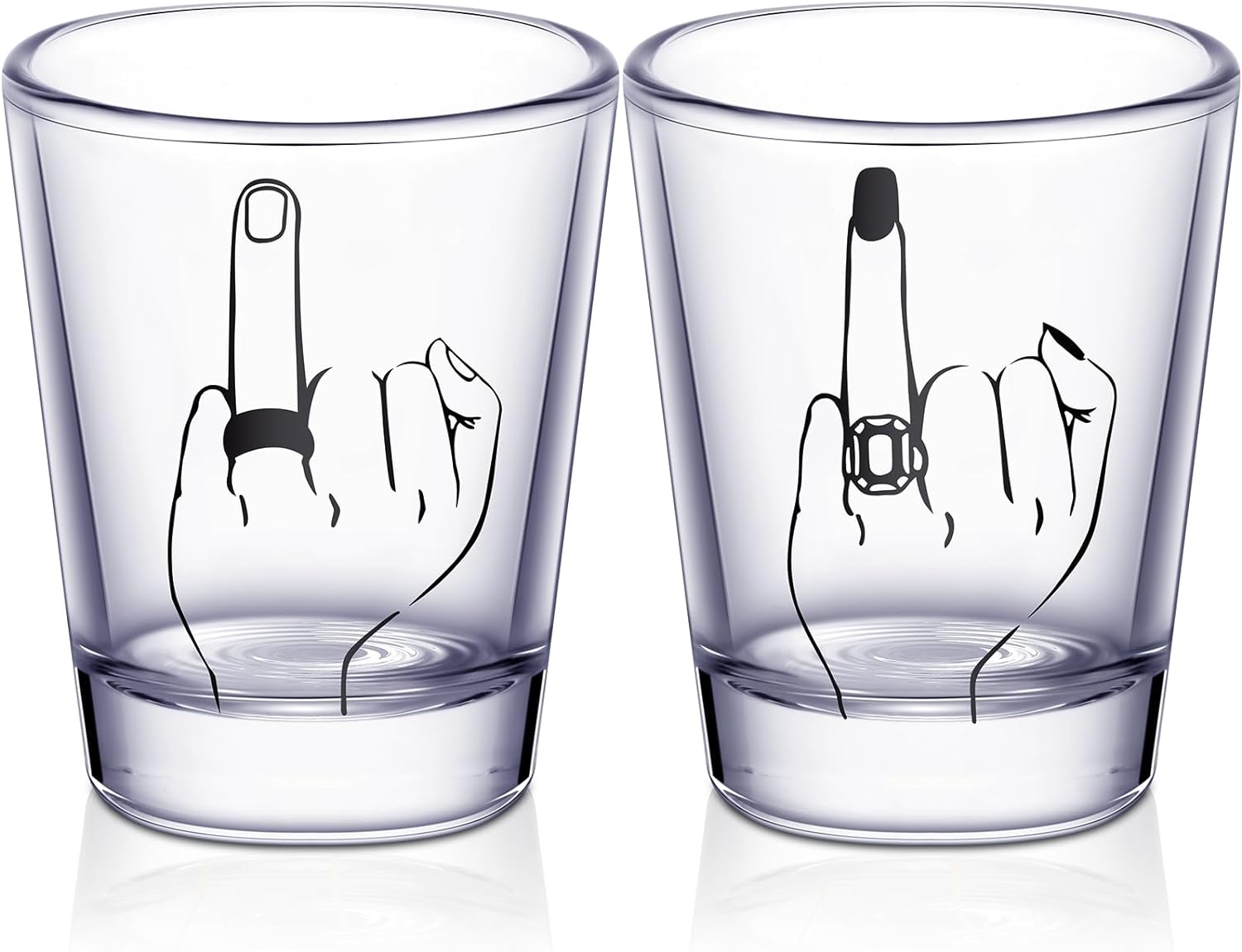 Mimorou Bride and Groom Glasses 2 Pieces Ring Finger Wedding Funny Bride Wine Glass 2 oz Mr and Mrs Engagement Gifts Stemless for Newlyweds Couples(Cool,1.93 Inch)