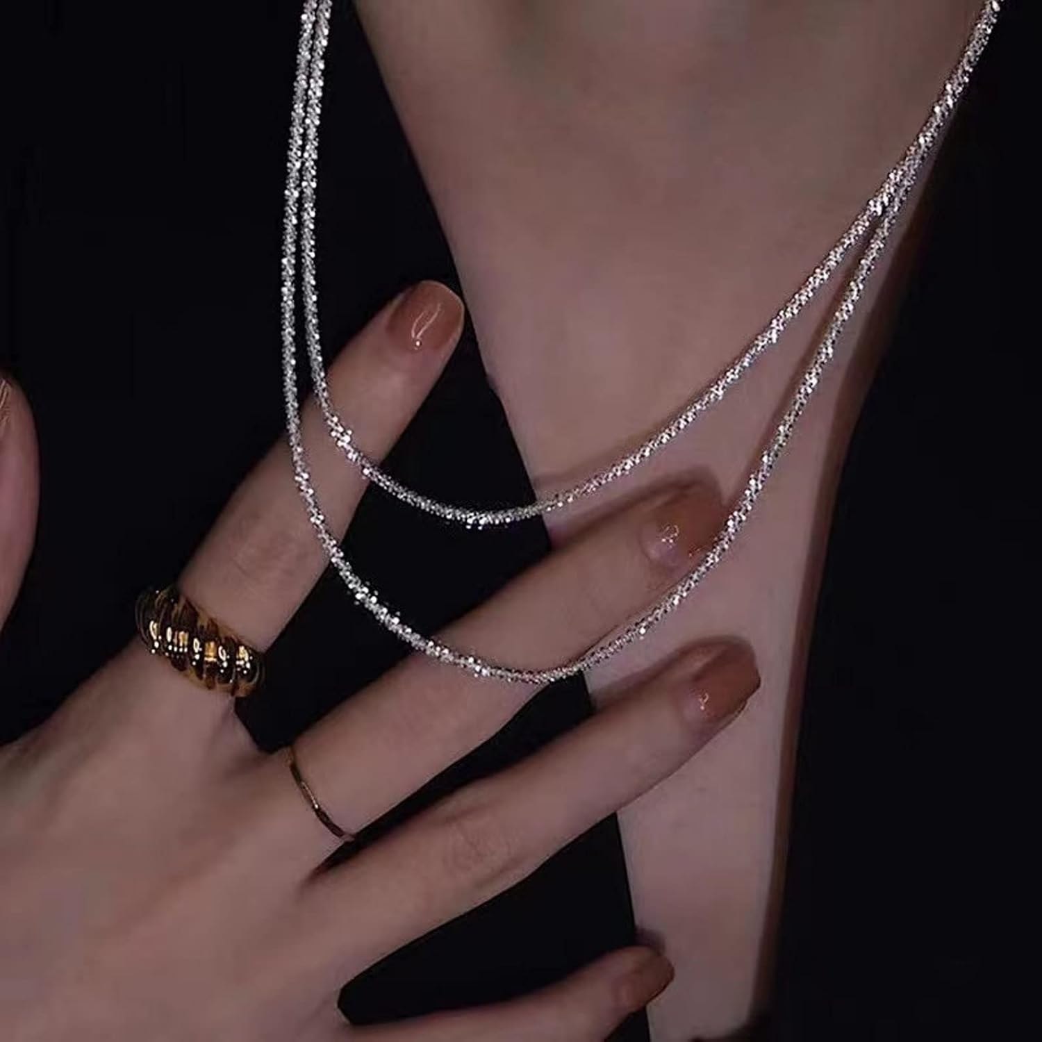 Tasiso Herringbone Choker Necklace Set Double Layer Snake Chain Herringbone Chain Necklace Layering Necklace Set Cuban Chain Necklace for Women