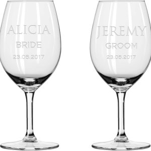2x Wine glasses, Bride and Groom pair of wine glasses, Maid of honor wine Glass, Personalized wine Glasses,Wedding Gifts,Classic,unique gift