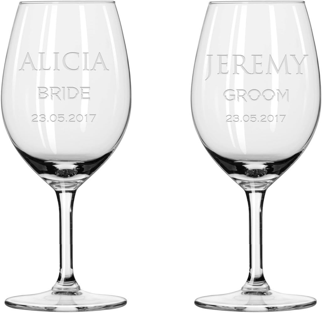 2x Wine glasses, Bride and Groom pair of wine glasses, Maid of honor wine Glass, Personalized wine Glasses,Wedding Gifts,Classic,unique gift