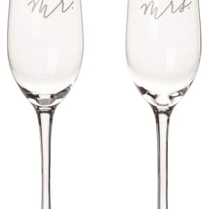 Pearhead Mr. & Mrs. Champagne Flute Set - Elegant His and Hers Wedding Toasting Glasses for Unforgettable Celebrations, Bridal Shower and Registry Idea, Tall Wine Glasses for Bride and Groom